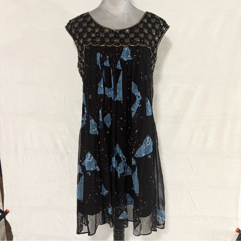 Anthropologie Moulinette Soeurs Black Blue Beaded Sleeveless Dress 10 Whimsygoth